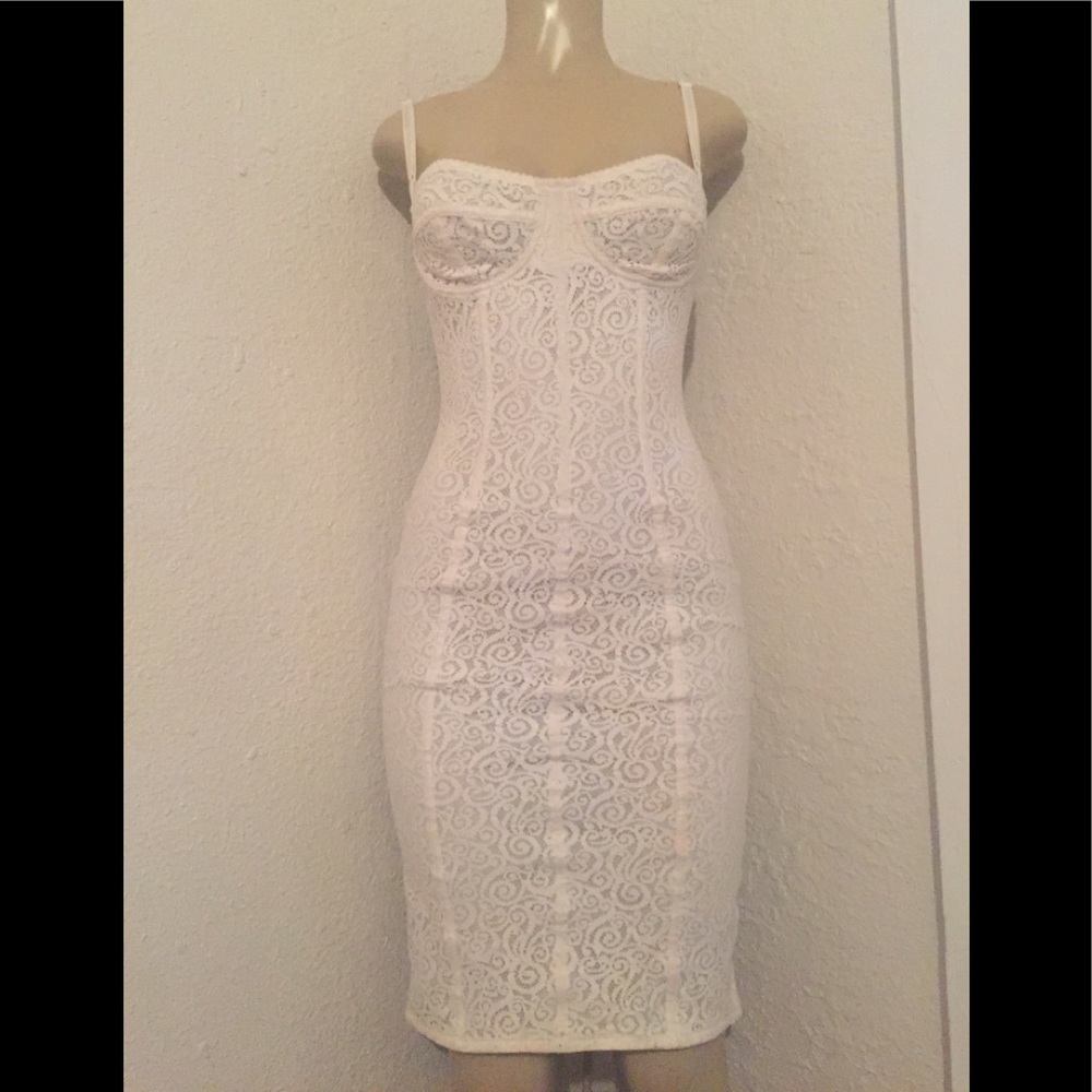 Dolce & Gabbana white stretch corset lace dress